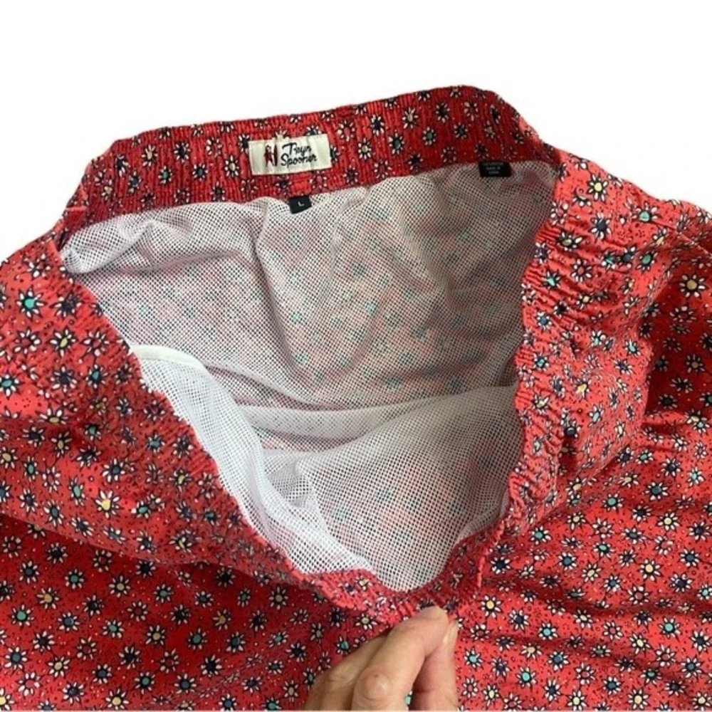 Reyn Spooner Retro Swim Trunks Men Large Red Floral Sun All Over Print Lined